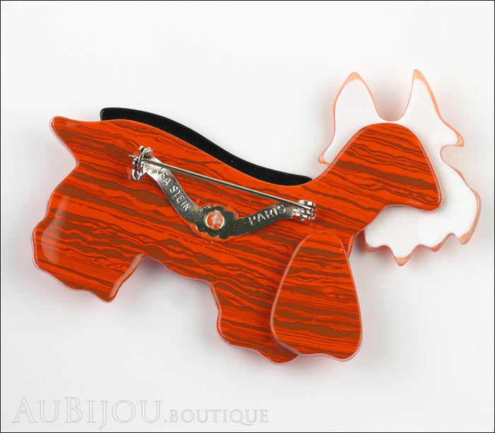 Lea Stein Kimdoo Dog Scottish Terrier Brooch Pin Orange Multi Back