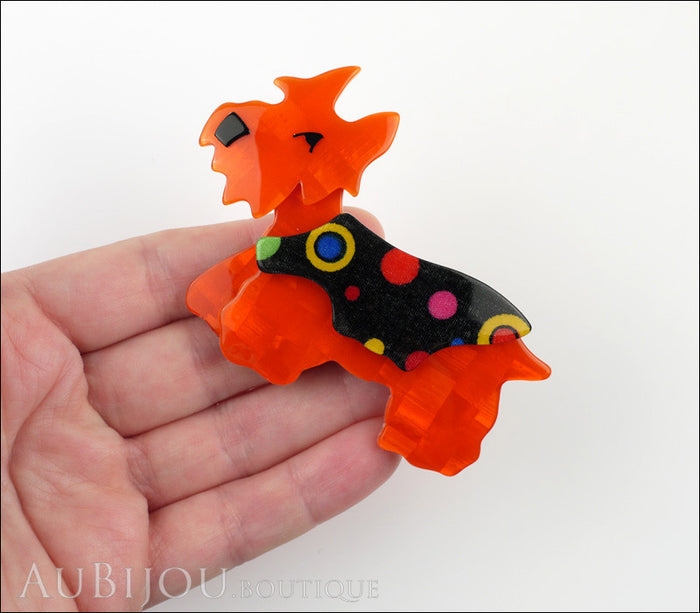 Lea Stein Kimdoo Dog Scottish Terrier Brooch Pin Orange Multi Model