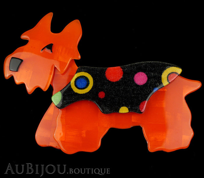Lea Stein Kimdoo Dog Scottish Terrier Brooch Pin Orange Multi Black