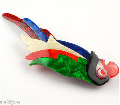 Lea Stein Kokokah The Parrot Brooch Pin Green Red Black Blue Side