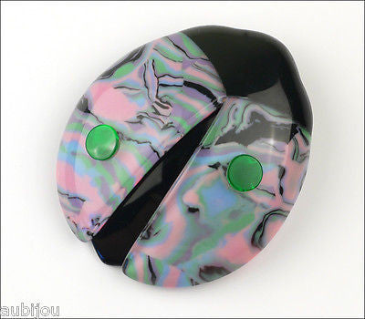 Lea Stein Lady Bug Brooch Pin Pink Green Black
