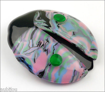 Lea Stein Lady Bug Brooch Pin Pink Green Black