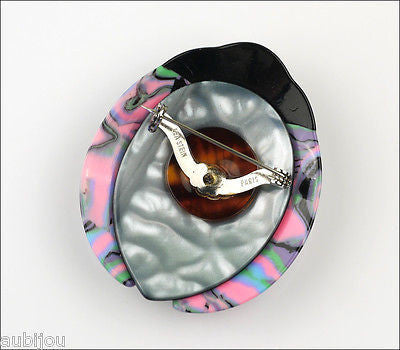 Lea Stein Lady Bug Brooch Pin Pink Green Black
