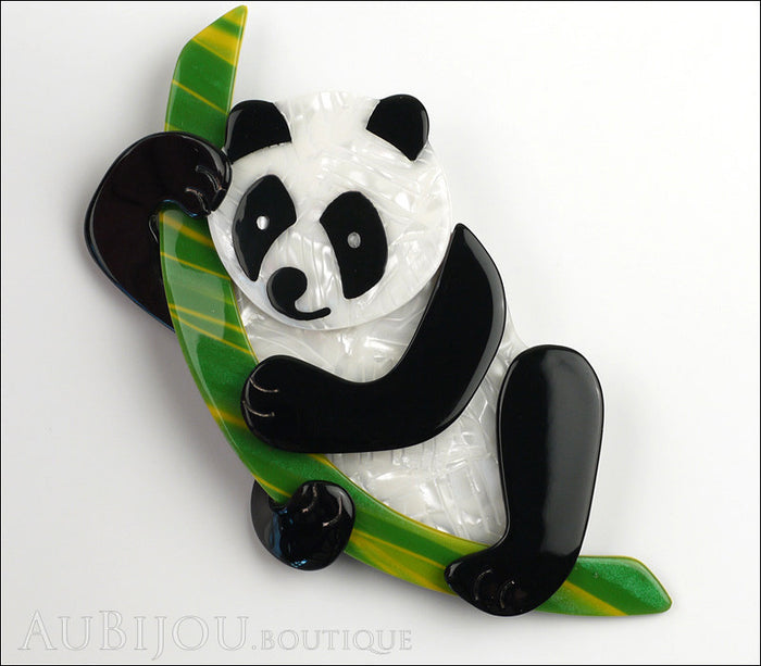 Lea Stein Panda Bear Brooch Pin Cream Black Green Front