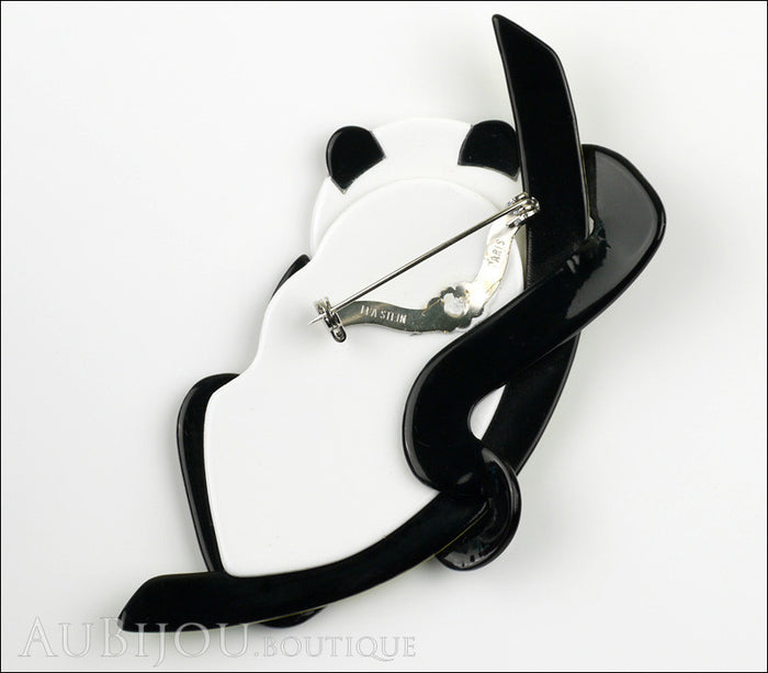 Lea Stein Panda Bear Brooch Pin Cream Black Green Back