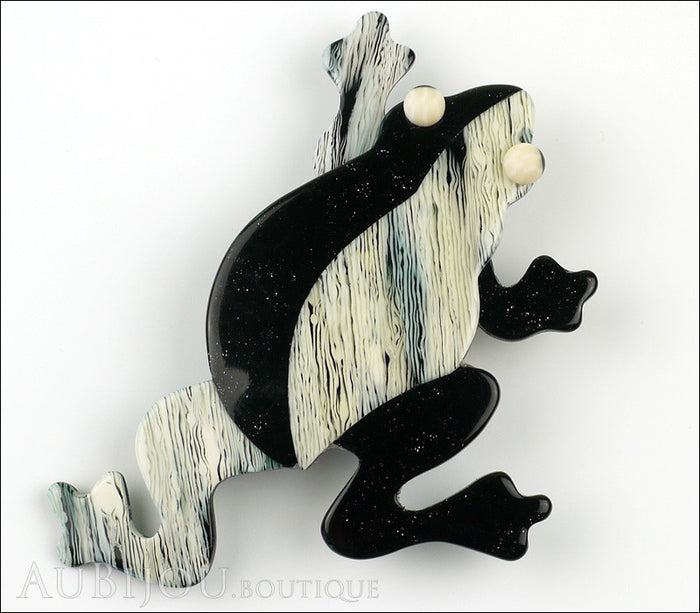 Lea Stein Rhana The Leaping Frog Brooch Pin Black Grey Front