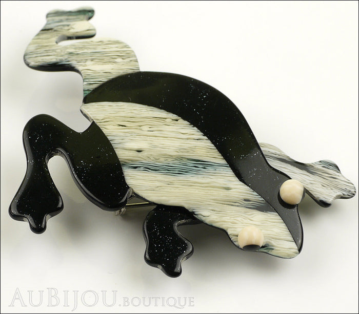 Lea Stein Rhana The Leaping Frog Brooch Pin Black Grey Side