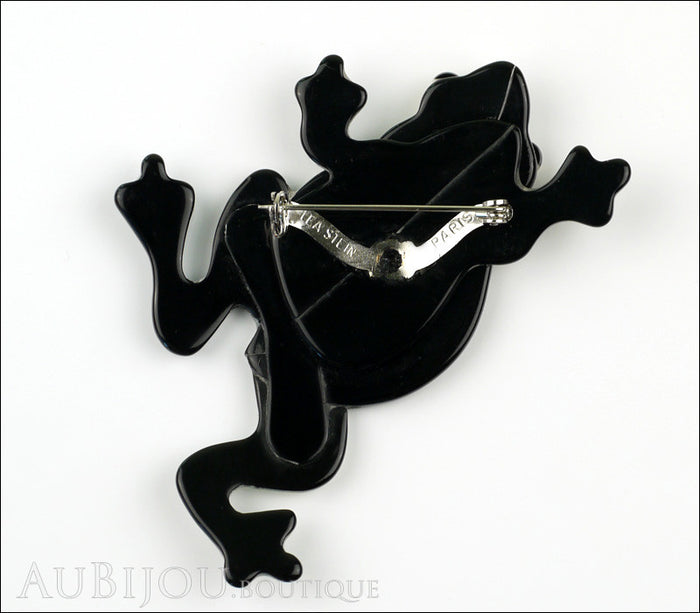 Lea Stein Rhana The Leaping Frog Brooch Pin Black Grey Back