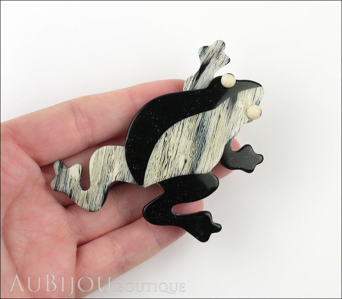Lea Stein Rhana The Leaping Frog Brooch Pin Black Grey Model