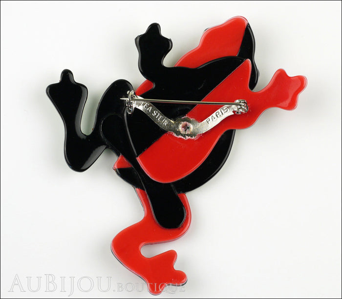 Lea Stein Rhana The Leaping Frog Green Brooch Pin Green Red Back