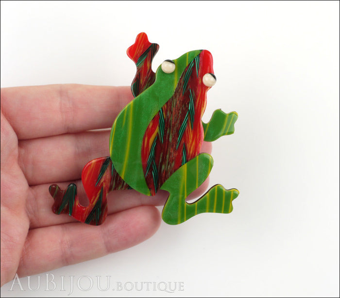 Lea Stein Rhana The Leaping Frog Green Brooch Pin Green Red Model