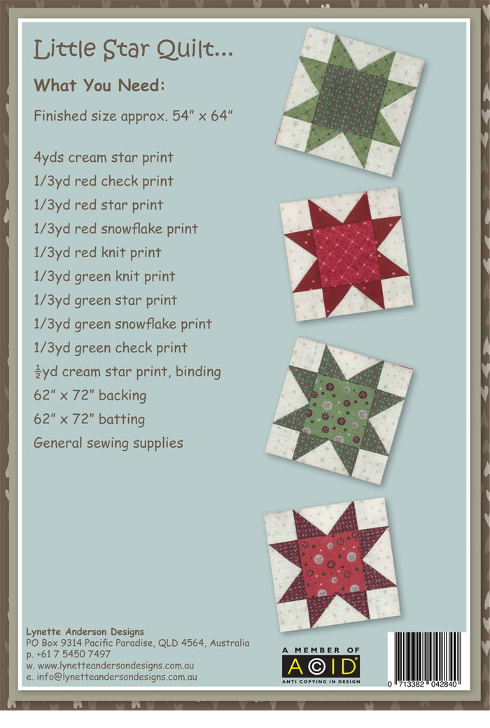 Little Stars Quilt by Lynette Anderson Pattern Back
