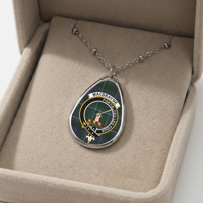 MacBrayne clan tartan necklace showing clan crest detail