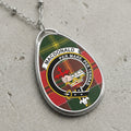 MacDonald clan crest pendant necklace with Per Mare Per Terras over a tartan background