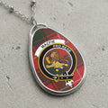 Macfie clan Scottish tartan necklace with clan crest and Pro Rege motto on tartan background