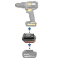 Makita 18V LXT to CAT 18V battery adapter - compatibility diagram showing battery, adapter and drill driver