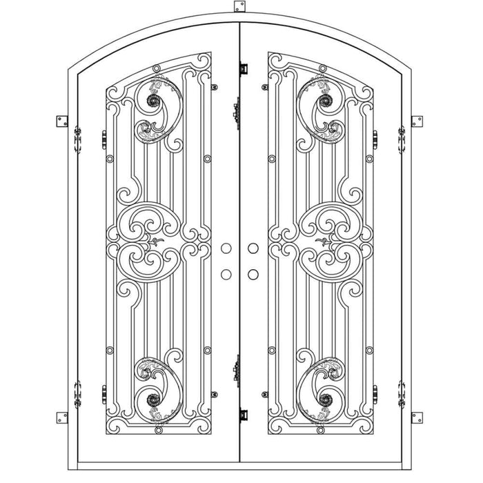 Thermally broken double arch steel entry door with insulated glass and galvanized steel frame