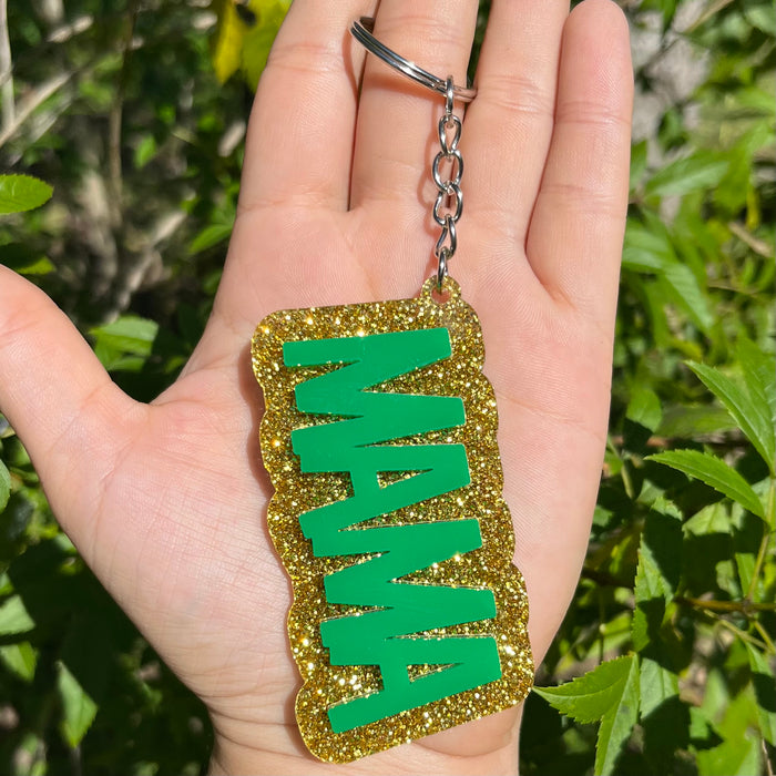Mardi Gras Gold Block Glitter Acrylic Keychain
