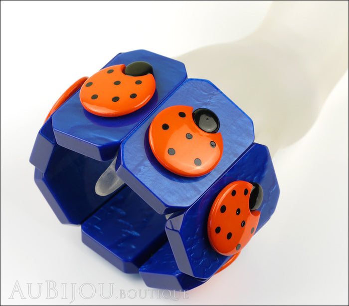 Marie-Christine Pavone Bracelet Ladybug Insect Cobalt Blue Orange Galalith Paris France Mannequin