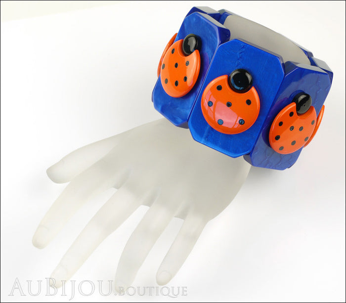 Marie-Christine Pavone Bracelet Ladybug Insect Cobalt Blue Orange Galalith Paris France Mannequin Two