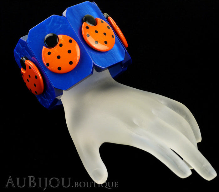 Marie-Christine Pavone Bracelet Ladybug Insect Cobalt Blue Orange Galalith Paris France Mannequin Black