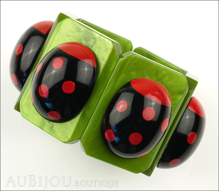 Marie-Christine Pavone Bracelet Ladybug Insect Green Black Galalith Paris France Front