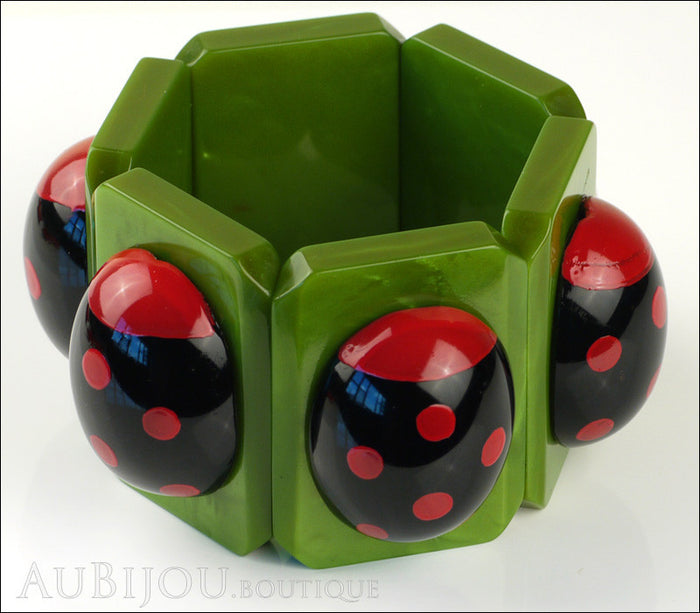 Marie-Christine Pavone Bracelet Ladybug Insect Green Black Galalith Paris France Side