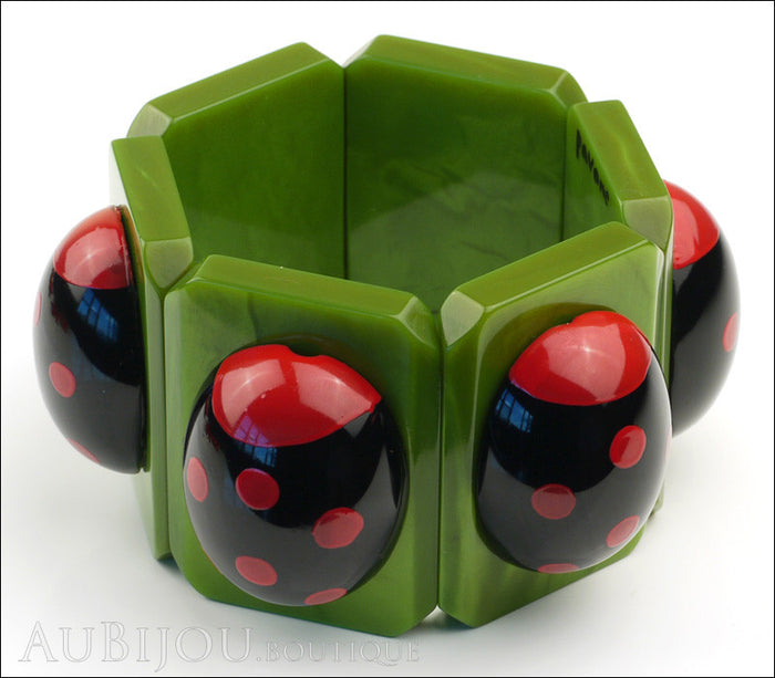 Marie-Christine Pavone Bracelet Ladybug Insect Green Black Galalith Paris France Side Two