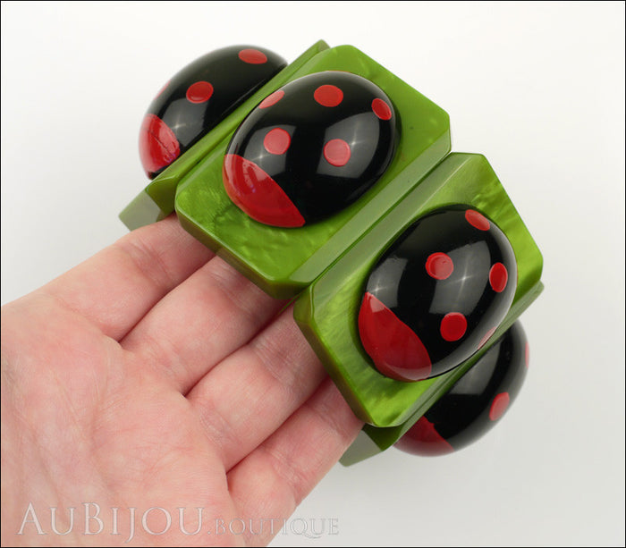 Marie-Christine Pavone Bracelet Ladybug Insect Green Black Galalith Paris France Model