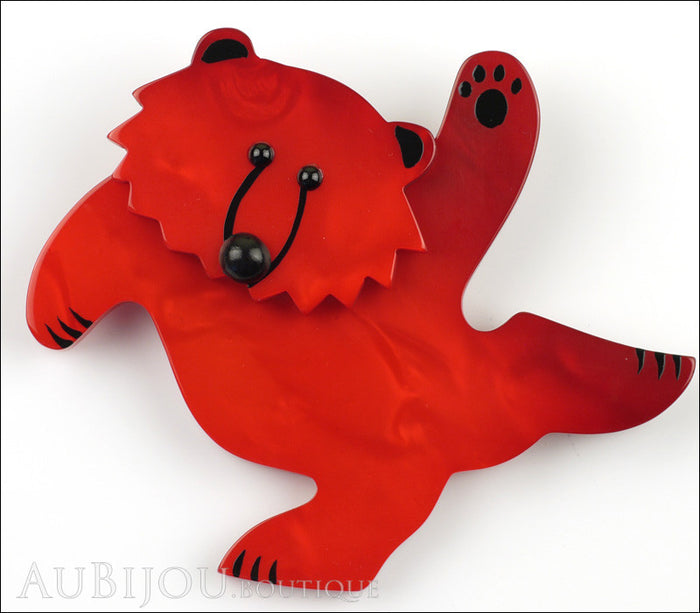 Marie-Christine Pavone Brooch Teddy Bear Red Galalith Paris France Front