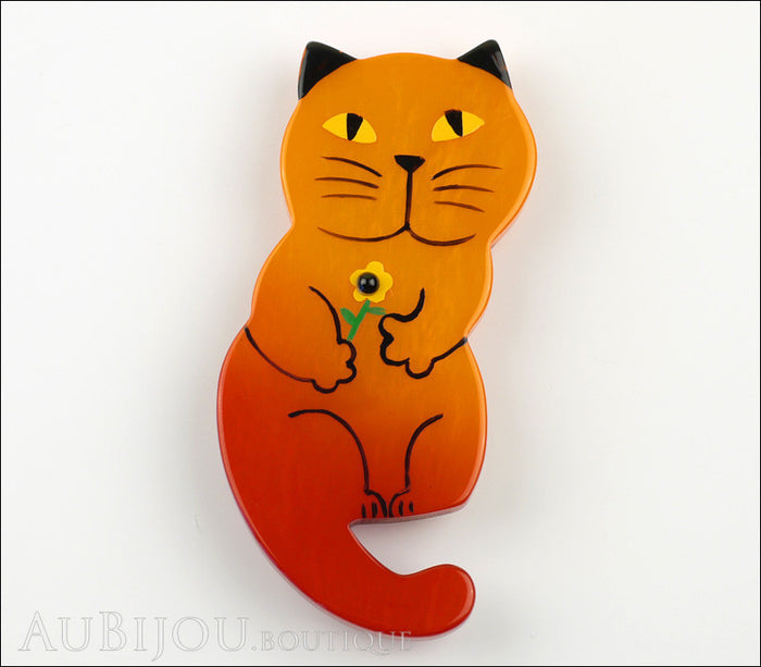 Marie-Christine Pavone Brooch Cat Leon Orange Galalith Paris France Front