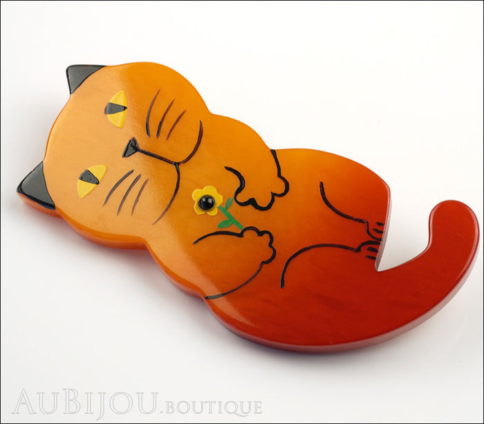 Marie-Christine Pavone Brooch Cat Leon Orange Galalith Paris France Side