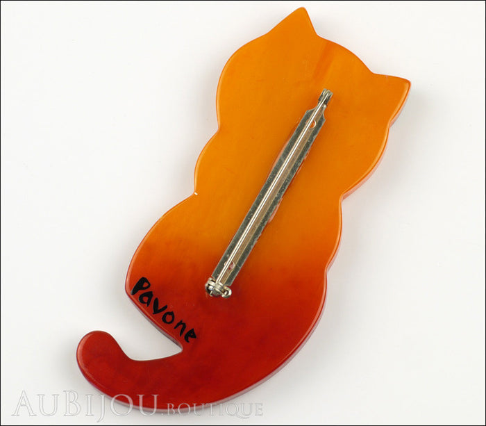 Marie-Christine Pavone Brooch Cat Leon Orange Galalith Paris France Back