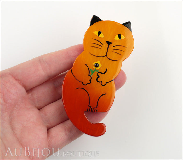 Marie-Christine Pavone Brooch Cat Leon Orange Galalith Paris France Model