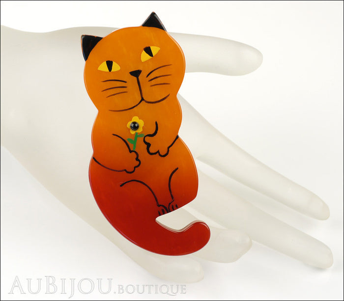 Marie-Christine Pavone Brooch Cat Leon Orange Galalith Paris France Mannequin