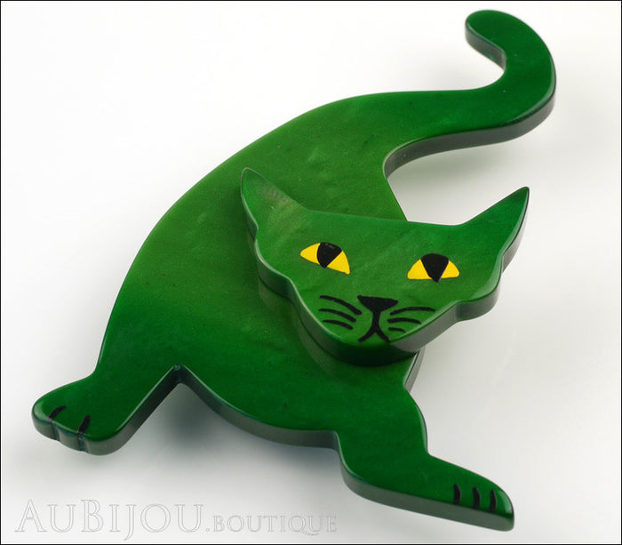 Marie-Christine Pavone Brooch Cat Mephisto Dark Green Galalith Paris France Side
