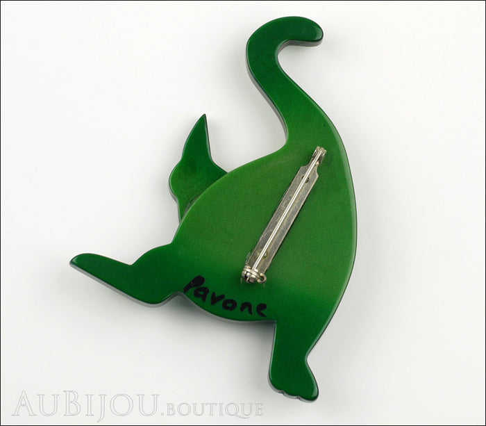 Marie-Christine Pavone Brooch Cat Mephisto Dark Green Galalith Paris France Back