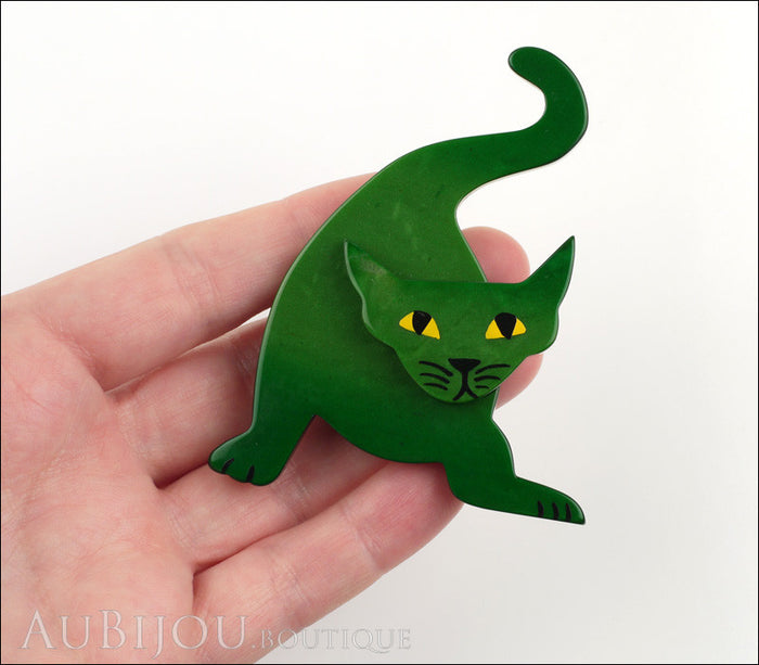 Marie-Christine Pavone Brooch Cat Mephisto Dark Green Galalith Paris France Model