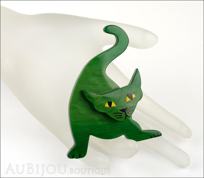 Marie-Christine Pavone Brooch Cat Mephisto Dark Green Galalith Paris France Mannequin