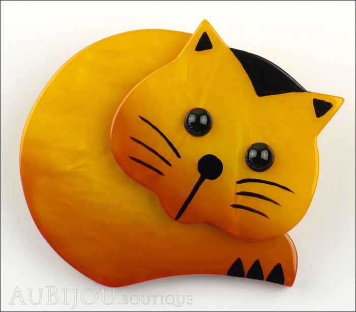 Marie-Christine Pavone Brooch Cat Roudoudou Yellow Galalith Paris France Front