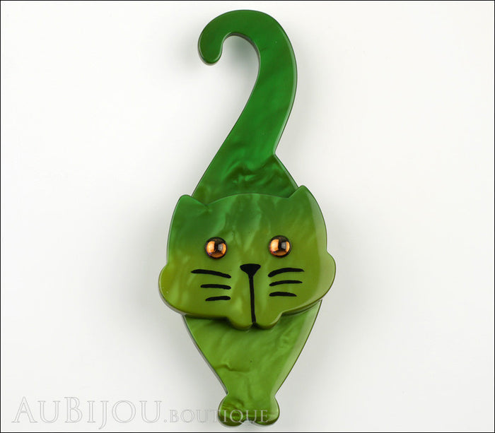 Marie-Christine Pavone Brooch Cat Tintin Green Galalith Paris France Front