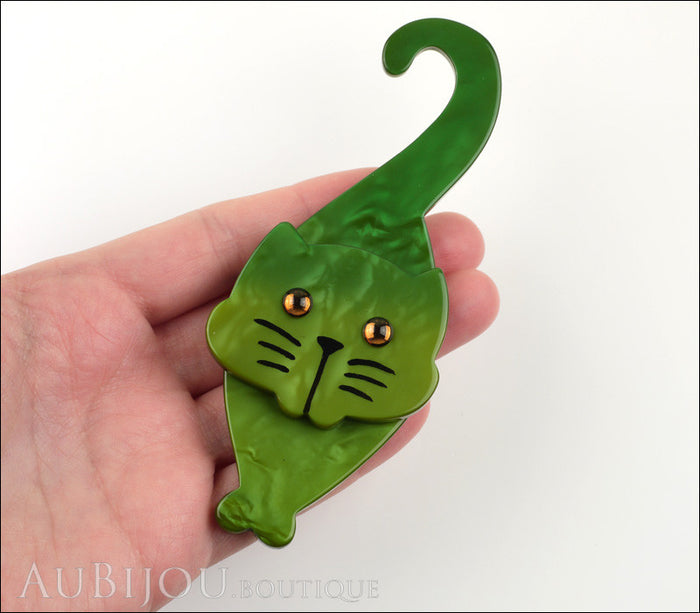 Marie-Christine Pavone Brooch Cat Tintin Green Galalith Paris France Model