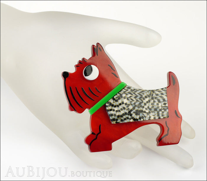 Marie-Christine Pavone Brooch Dog Jano Red Galalith Paris France Mannequin