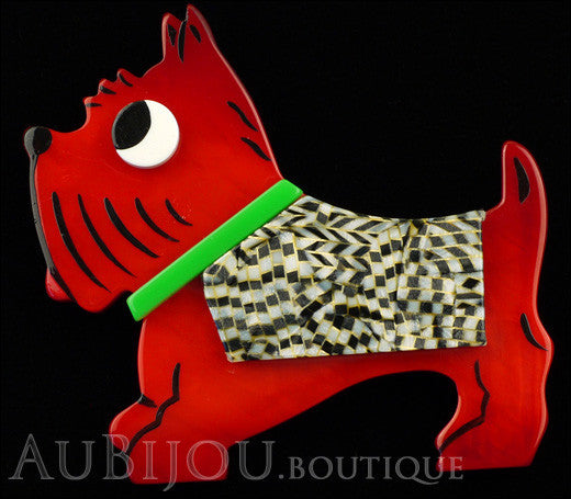 Marie-Christine Pavone Brooch Dog Jano Red Galalith Paris France Black