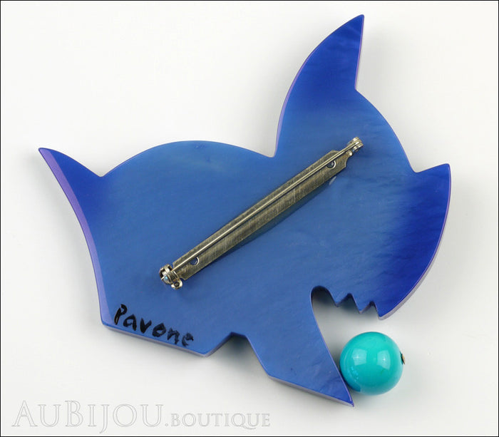 Marie-Christine Pavone Brooch Dog Lulu Blue Galalith Paris France Back