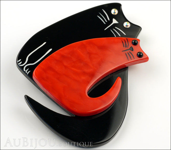 Marie-Christine Pavone Brooch Double Cat Black Red Galalith Paris France Side