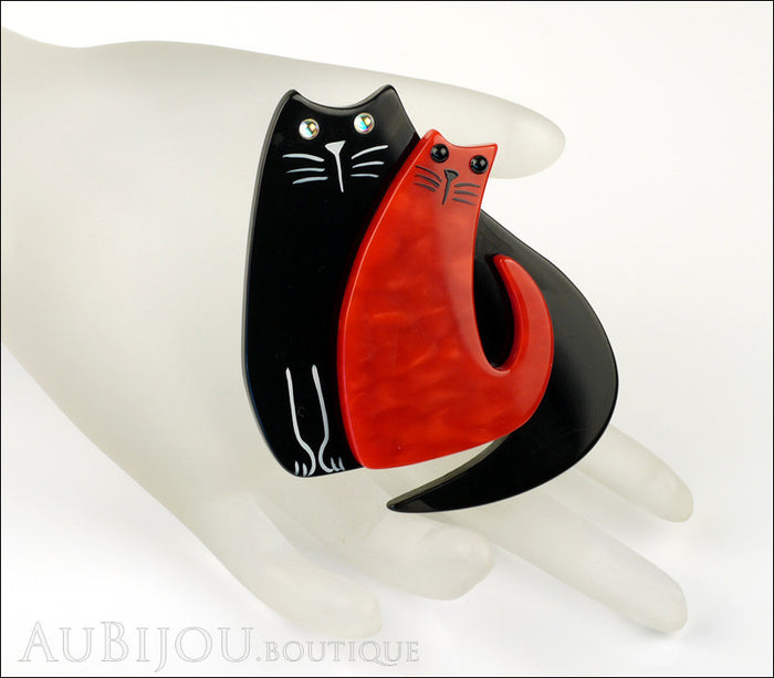 Marie-Christine Pavone Brooch Double Cat Black Red Galalith Paris France Mannequin