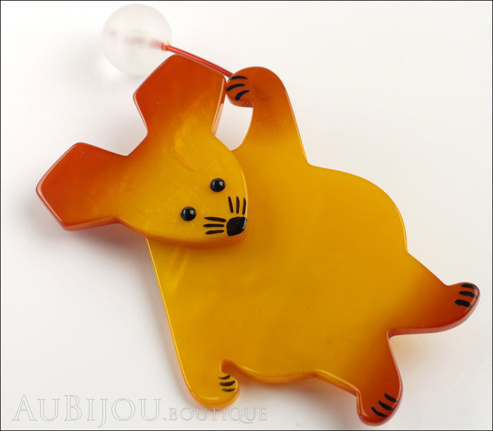 Marie-Christine Pavone Brooch Mouse With Balloon Yellow Galalith Paris France Side
