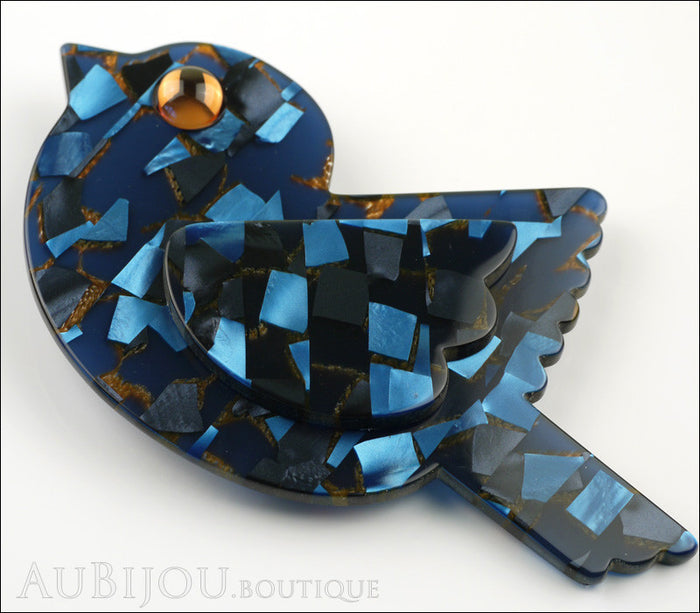 Marie-Christine Pavone Pin Brooch Bird Paloma Sparrow Blue Galalith Paris France Side
