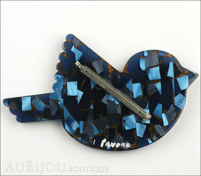 Marie-Christine Pavone Pin Brooch Bird Paloma Sparrow Blue Galalith Paris France Back